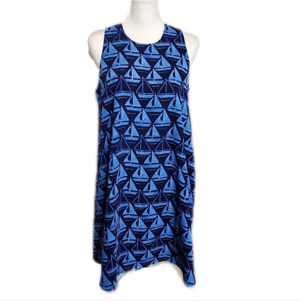 St. Tropez West A-line blue sailboat sleevelss knee-length dress M